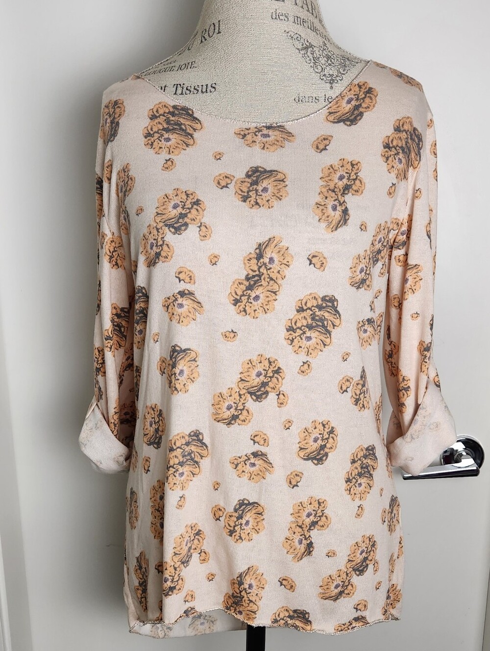 Italian Floral Knit Sweater Rolled Sleeves
